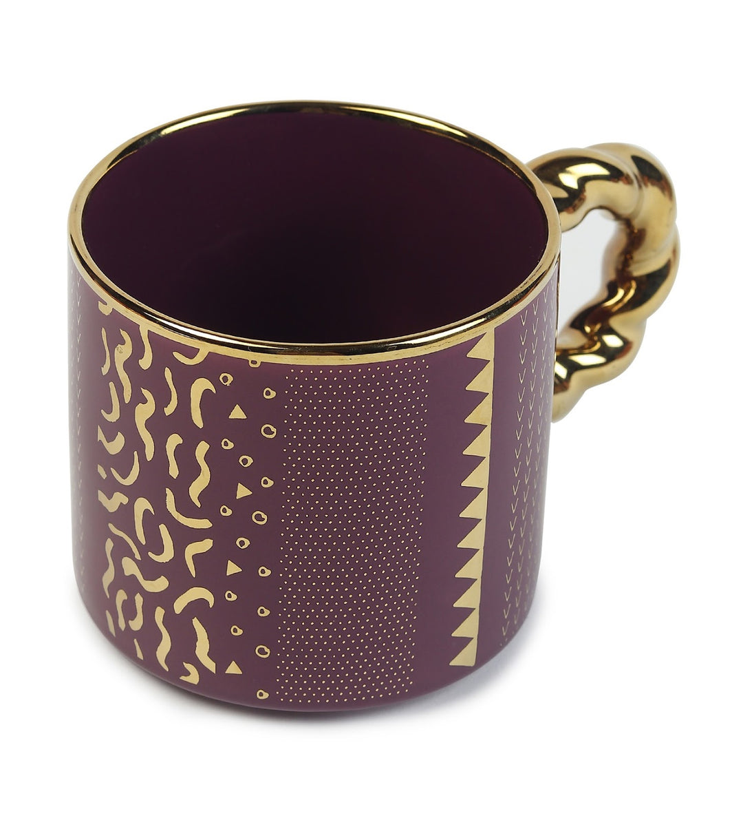 Ceramic Coffee Mug with Gold Line Art and Gold Handle Roxy Purple view 5