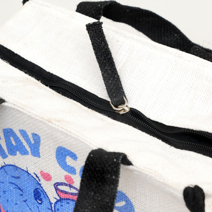 Express Jute Lunch Bag, Stay Cool Be Chill Print, View 4
