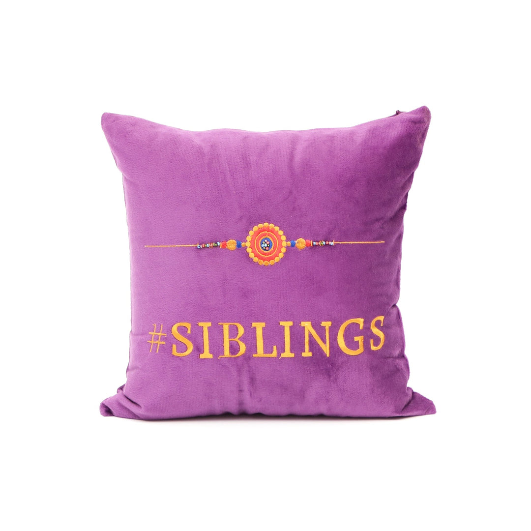 Rakhi Embroidered Velvet Cushion 30 cm, #SIBLINGS