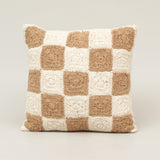 Terra Patch Crochet Cotton Cushion in beige and brown