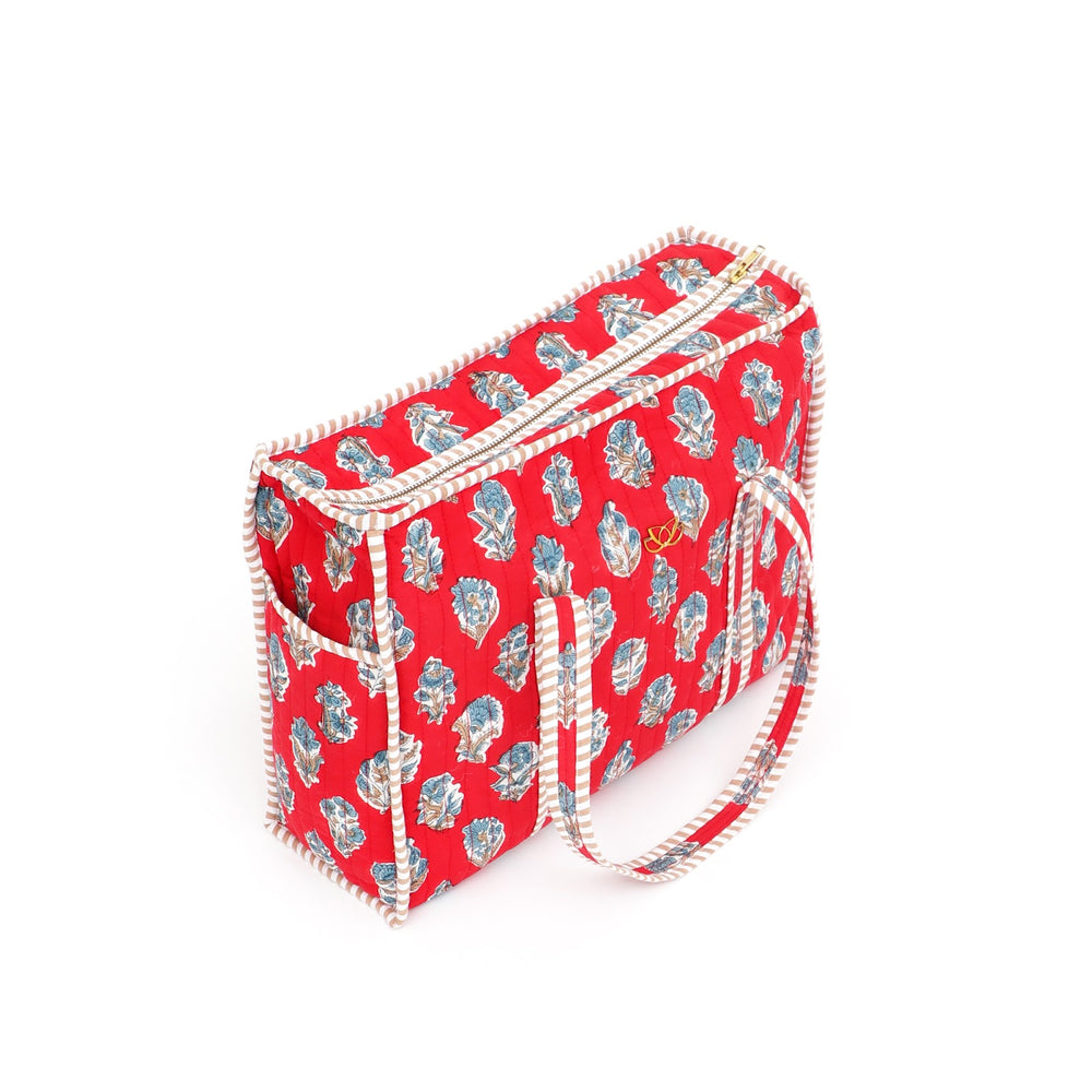 Quilted Cotton Floral Tote Bag, Red, view 2