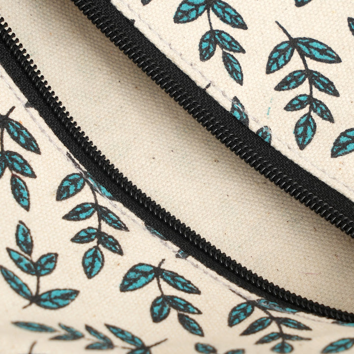 Leaf Print Fluffy Pouch with Pom Pom, View 5