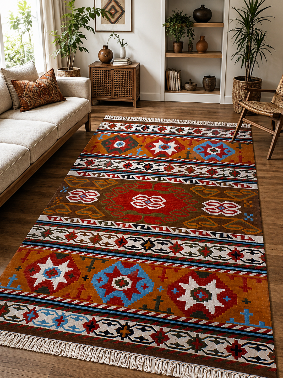 Terracotta Handwoven Wool Kilim Rug