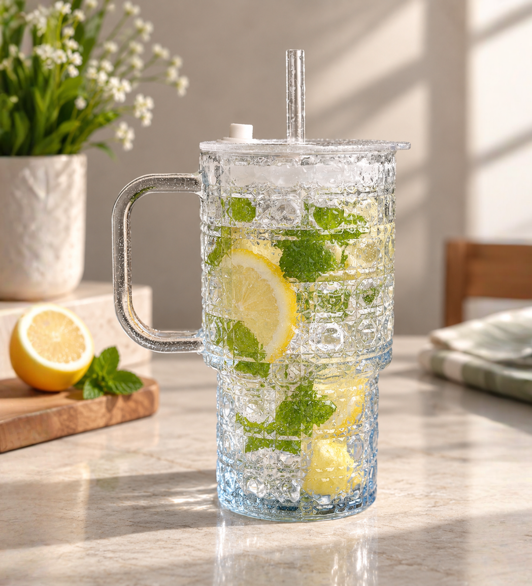 Verdelle Diamond Cut Glass Tumbler Blue view 2