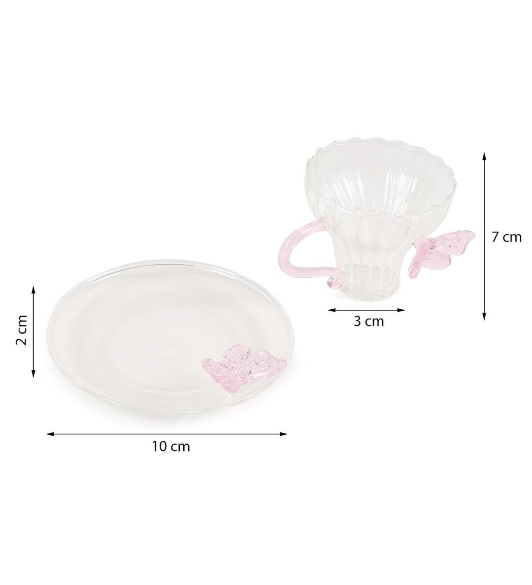 Titli Elina Fluted Glass Cup and Saucer with Butterflies view 3
