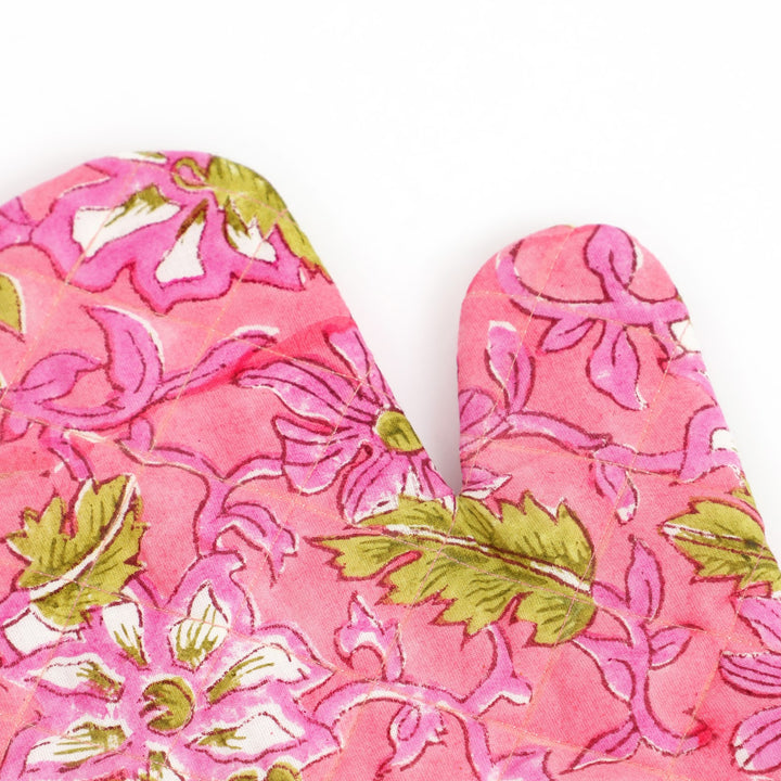 Hand Block Cotton Kitchen Apron Set, Magenta, view 6