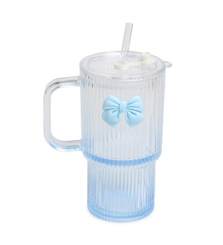 Ribbonette Fluted Glass Tumbler with Ribbon Detail Blue view 5