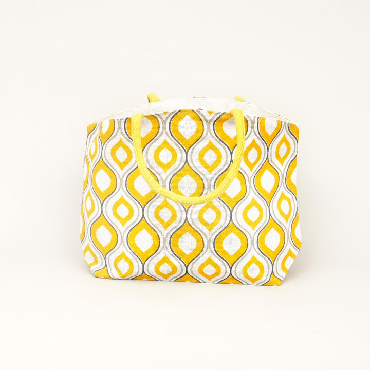 Yellow Geometric Print Jute Carry Bag