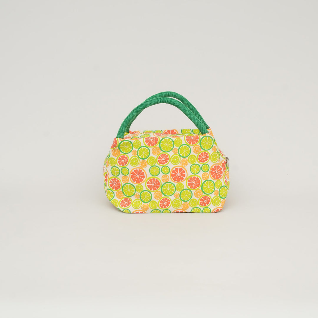 Insulated Canvas Lunch Tote, Orange and Lime, View 3