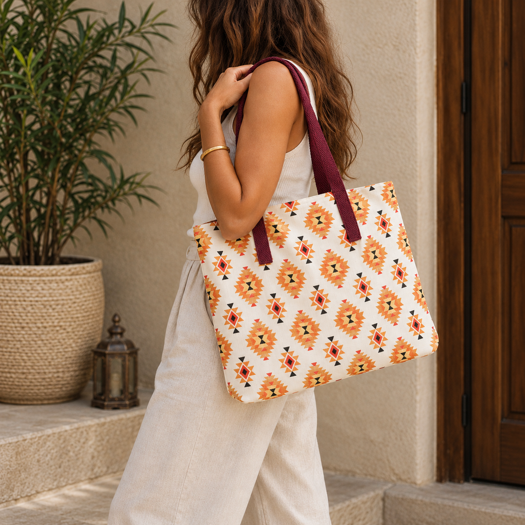 Tribal Print Jute Carry Bag, View 2
