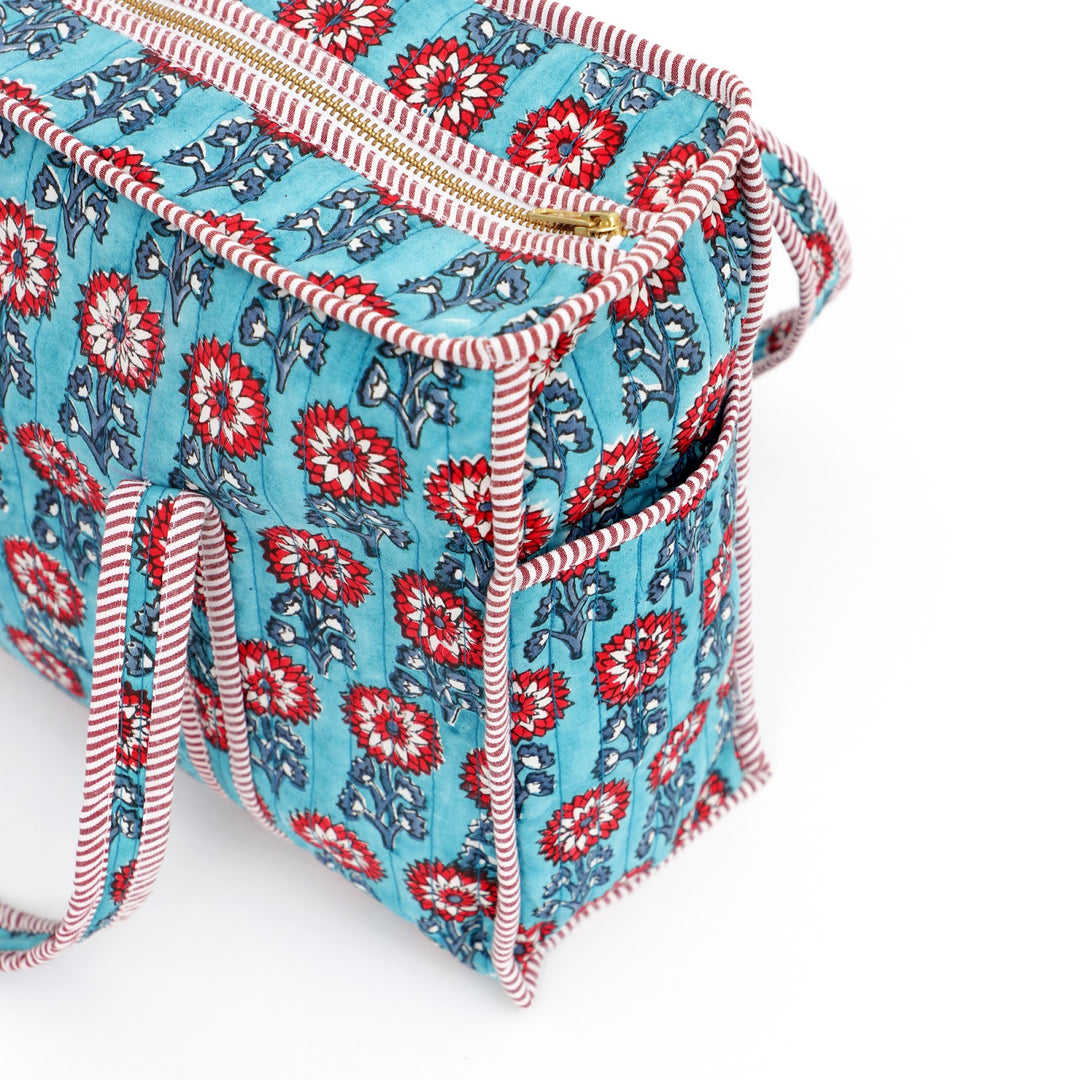 Quilted Cotton Floral Tote Bag, Blue, view 4