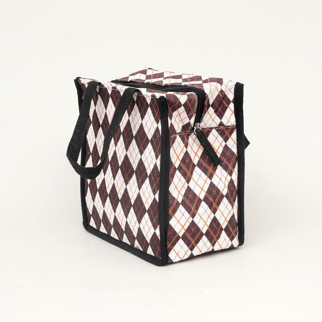 Express Jute Lunch Bag, Diamond Print, View 4