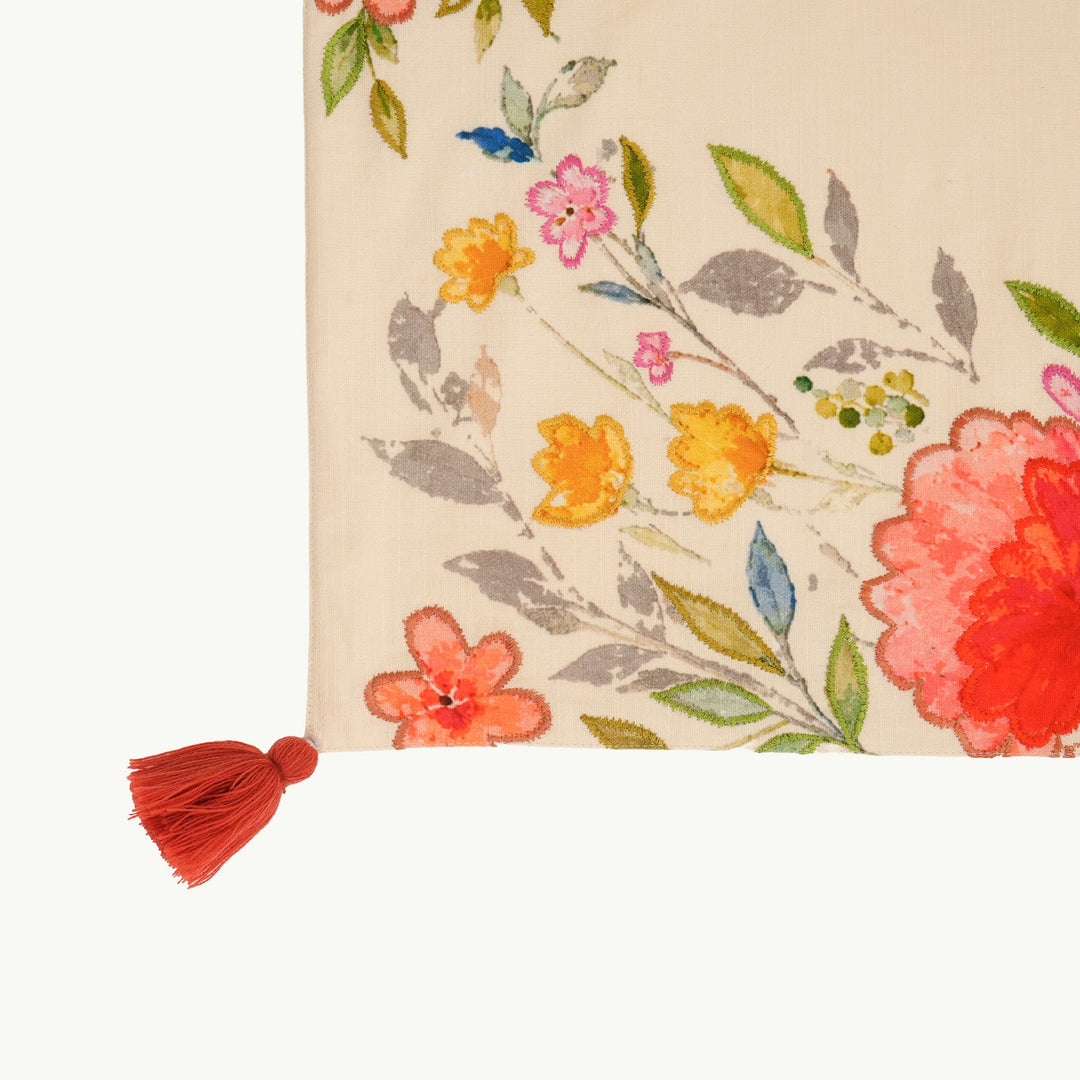 Floral Garden Print Table Runner with Tassels, View 3