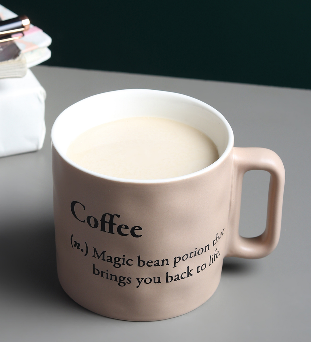 Quip Ceramic Coffee Mug with Playful Inscription Cream view 2