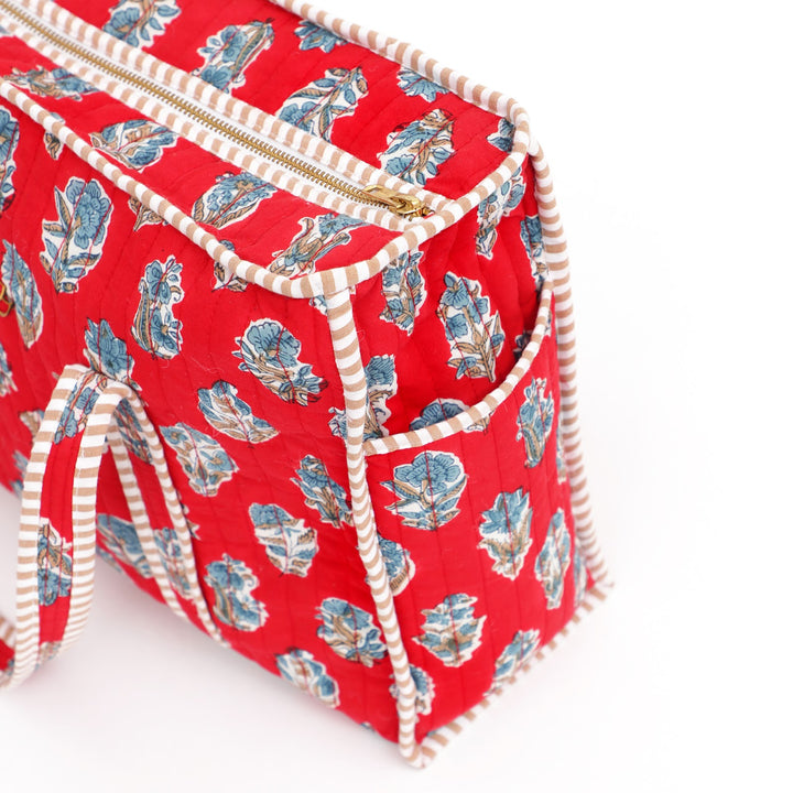 Quilted Cotton Floral Tote Bag, Red, view 4