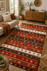 Bold Multicolour Handwoven Wool Kilim Rug