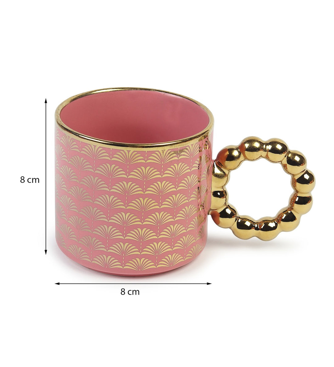 Ceramic Coffee Mug with Gold Motifs and Beaded Handle Faye Pink view 3