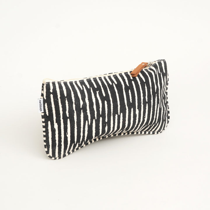 Black Stripe Print Canvas Zipper Pouch, View 2