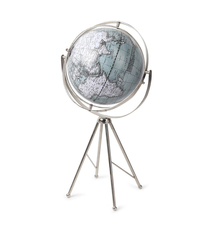 Spherecraft Silver Metal World Globe with Tripod Stand view 8
