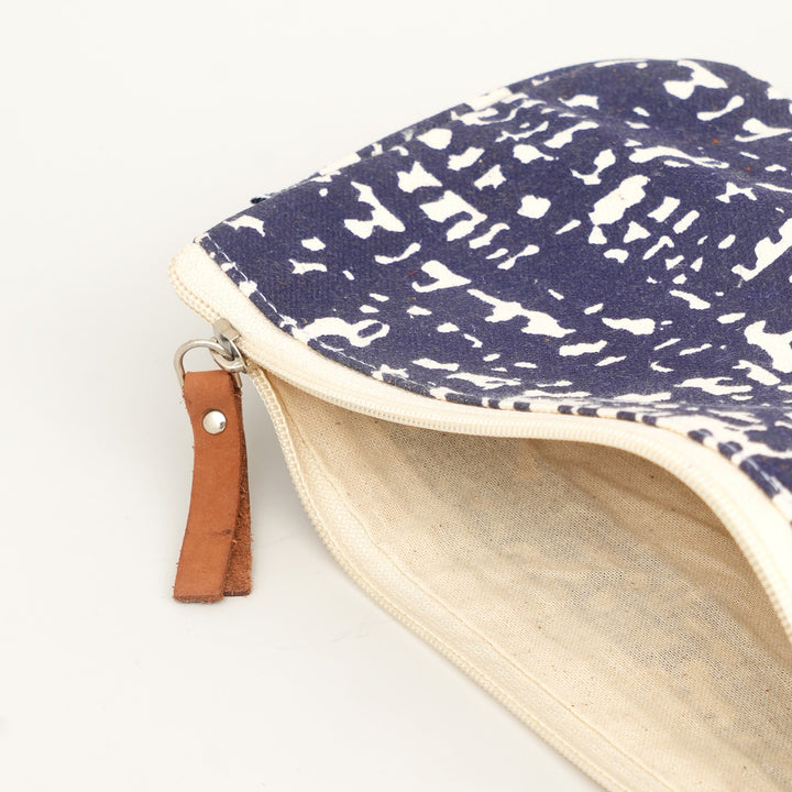 Navy Abstract Print Canvas Zipper Pouch, View 5