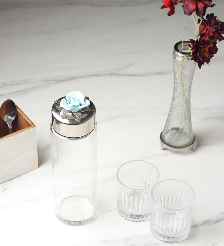 Petal Eclat Glass Water Bottle and Glass Set Blue view 1
