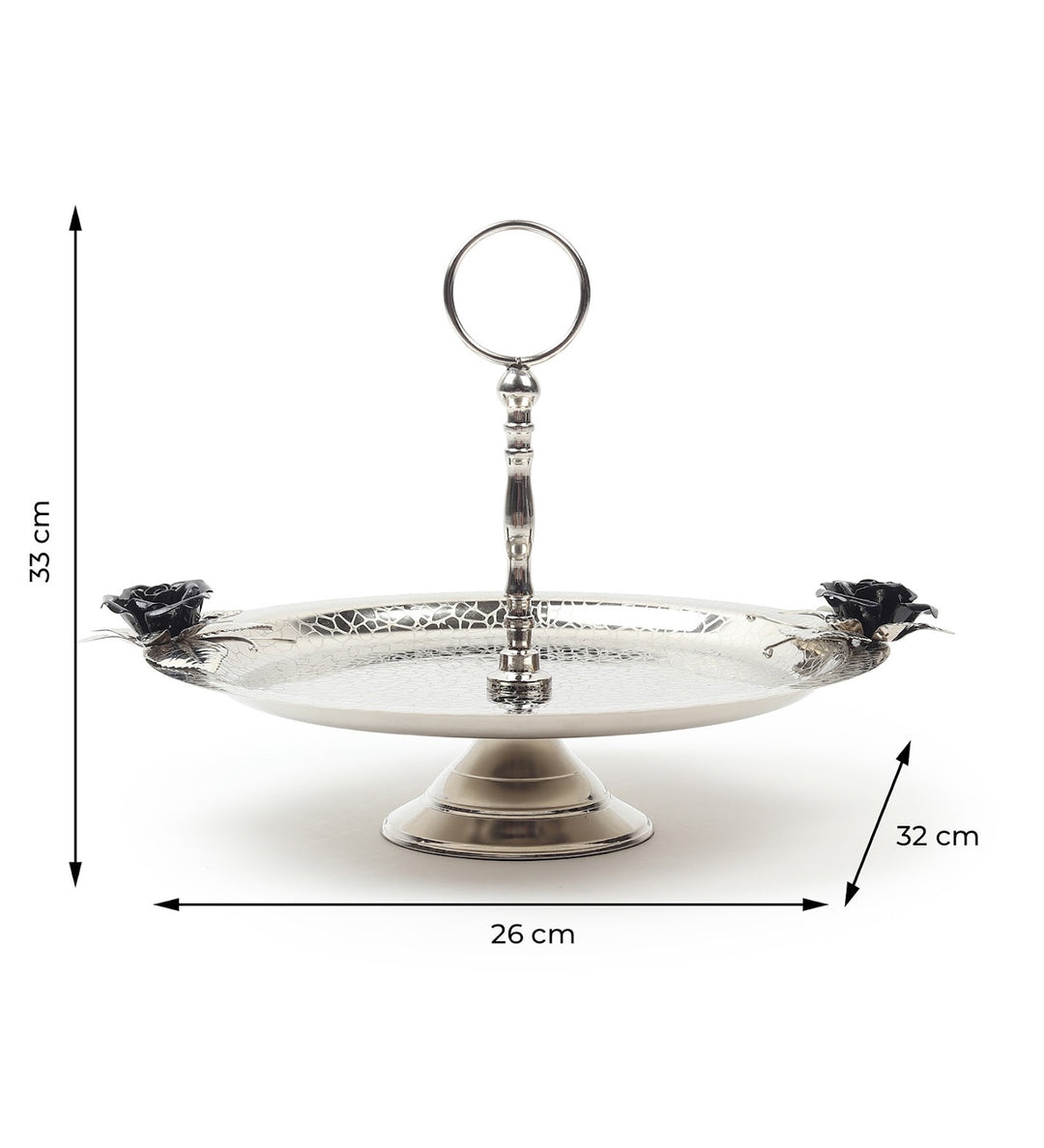 Petal Eclat Stainless Steel Cake Stand with Floral Accent Black view 3