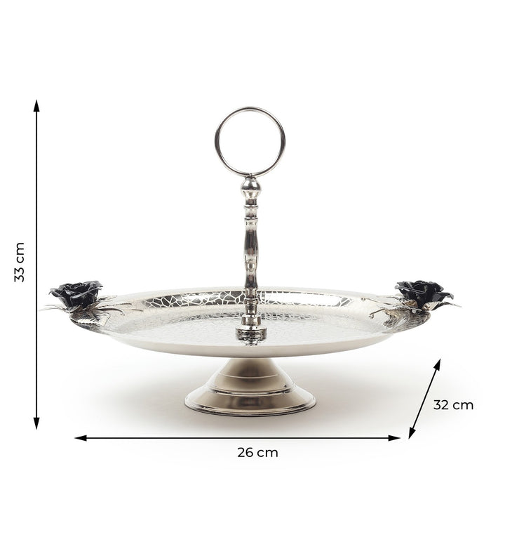 Petal Eclat Stainless Steel Cake Stand with Floral Accent Black view 3