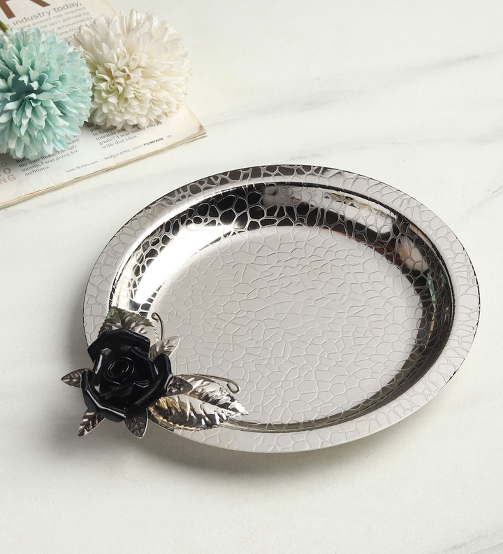 Petal Eclat Round Stainless Steel Serving Plate Black view 1