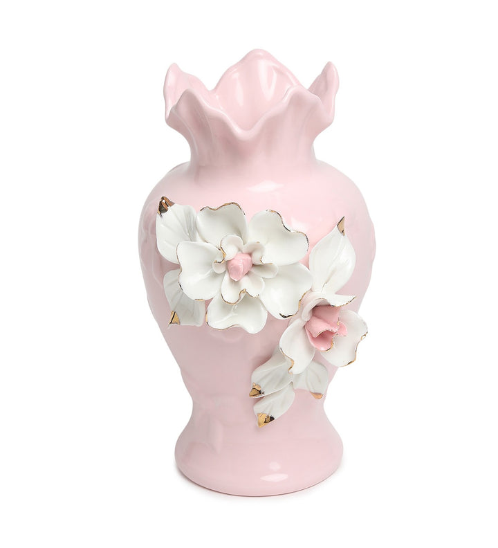 Elodie Fleur Ruffled Rim Porcelain Vase with Gold Detail Pink view 5