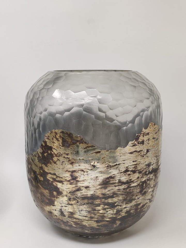 Expobazaar Antique Silver Chisel Cut Glass Vase