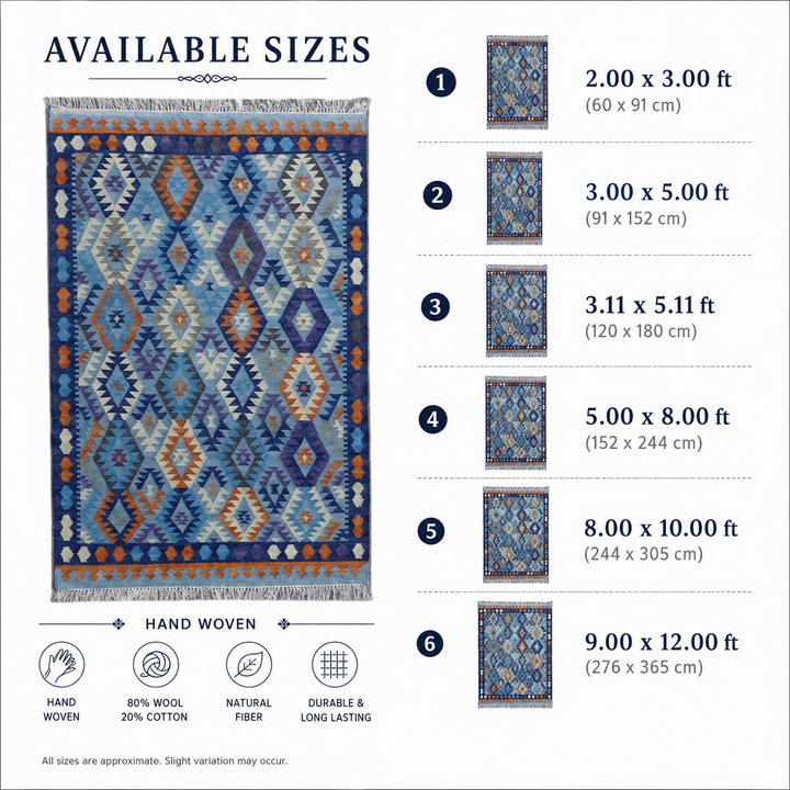 Grey Blue Diamond Handwoven Wool Kilim Rug