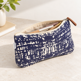 Navy Abstract Print Canvas Zipper Pouch, View 6