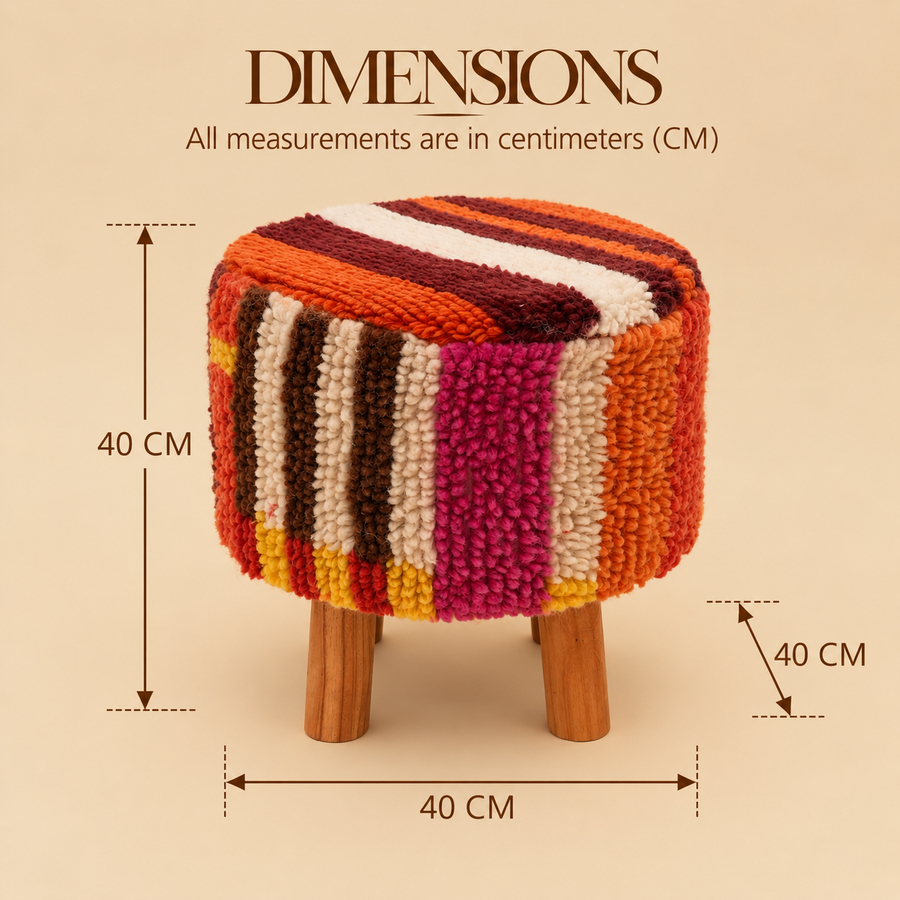 New Zealand Wool Striped Shag Stool