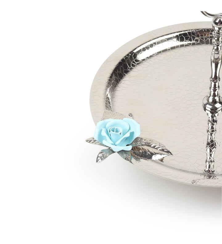 Petal Eclat Stainless Steel Cake Stand with Floral Accent Blue view 6