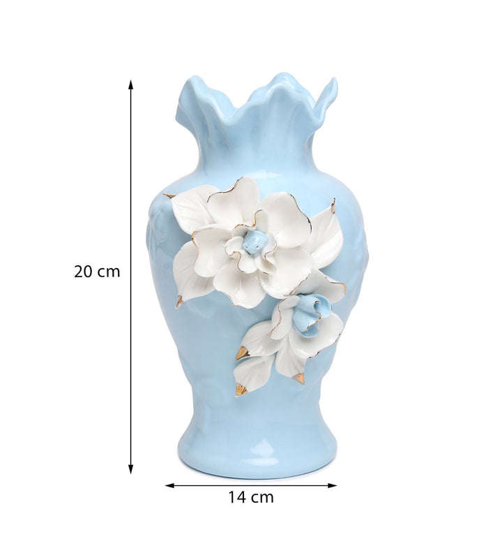 Elodie Fleur Ruffled Rim Porcelain Vase with Gold Detail Blue view 3