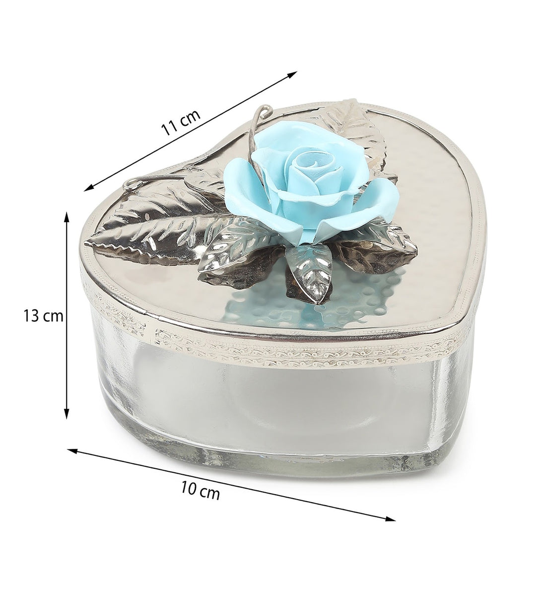 Petal Eclat Heart Shaped Trinket Box with Floral Accent Blue view 3