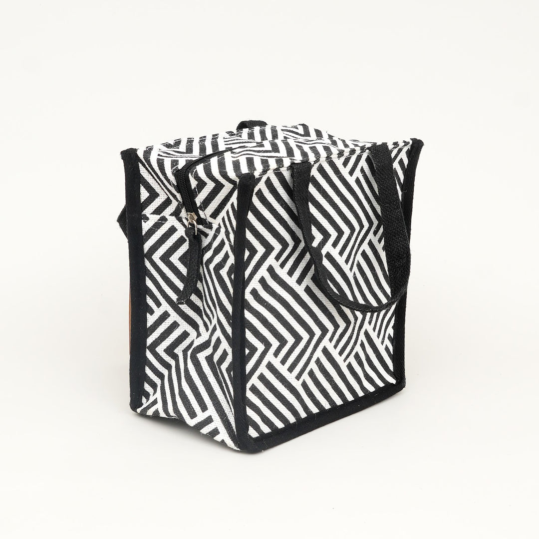 Express Jute Lunch Bag, Herringbone Print, View 2