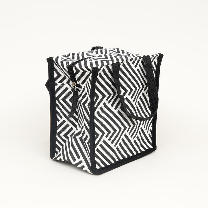 Express Jute Lunch Bag, Herringbone Print, View 2