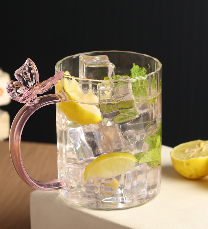 Titli Kayla Butterfly Handle Ribbed Glass Mug view 2