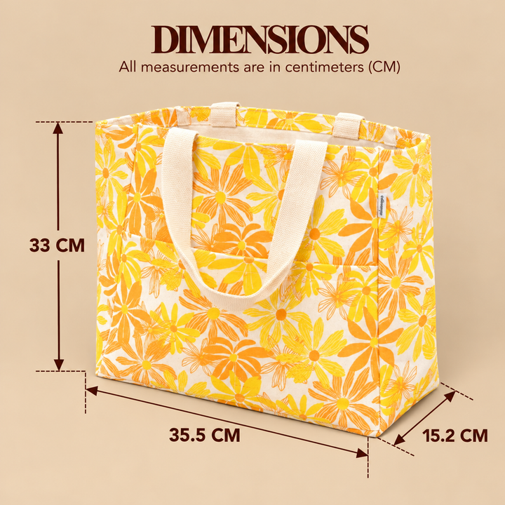Yellow Floral Print Canvas Tote Bag, View 5