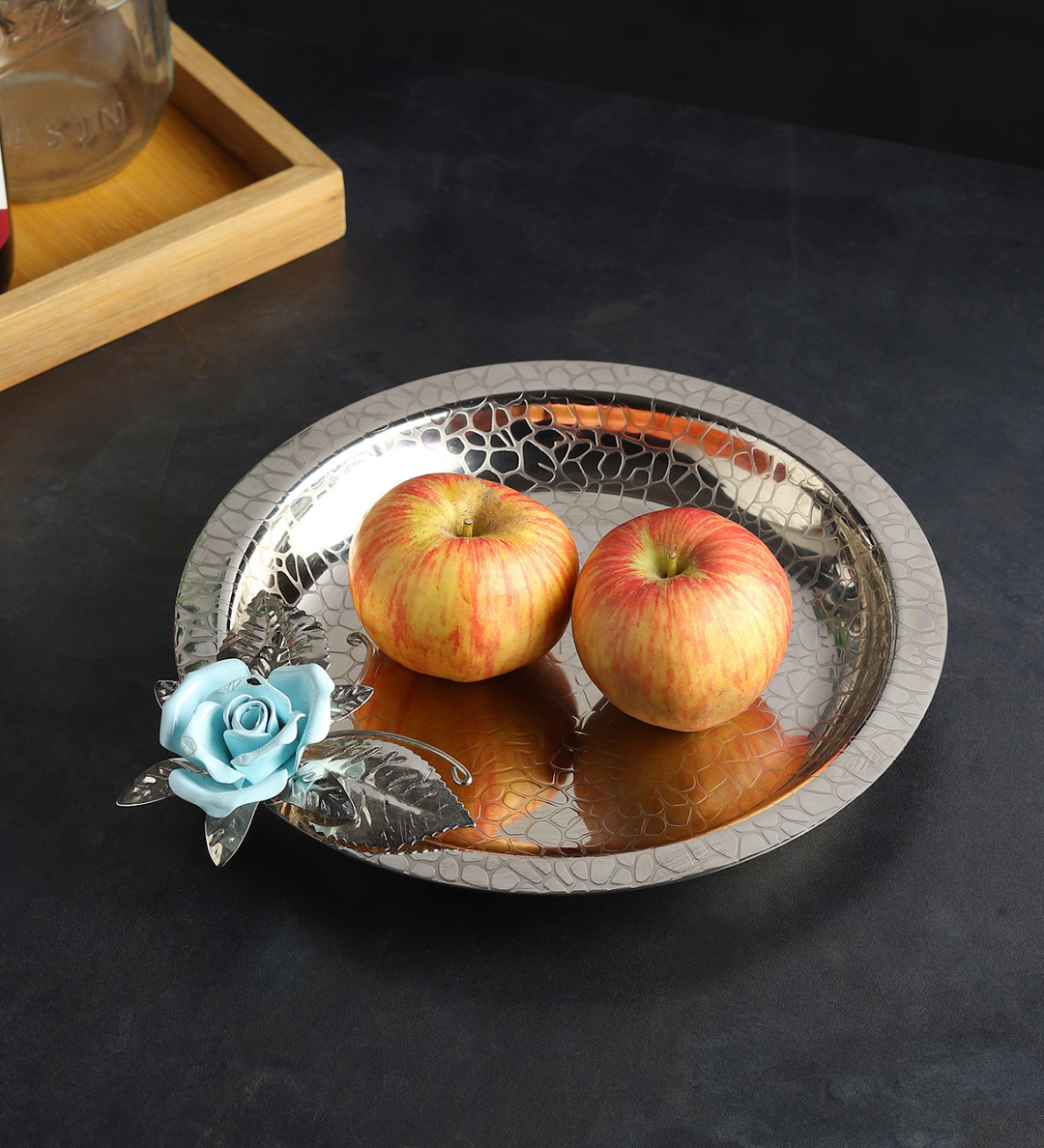 Petal Eclat Round Stainless Steel Serving Plate Blue view 2