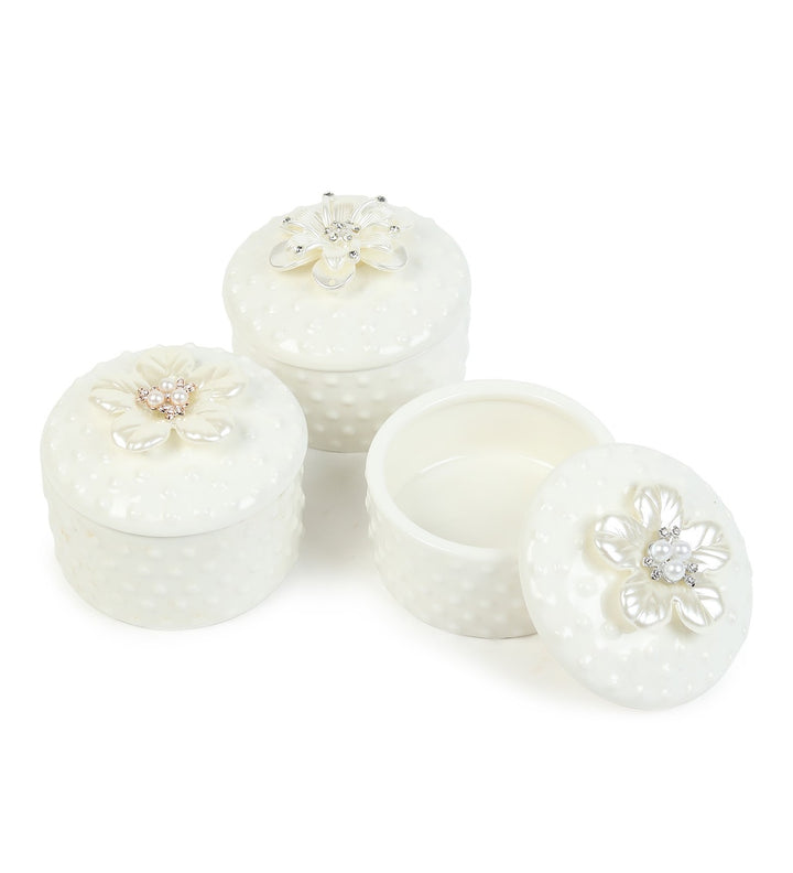 Pearlpetal Pearl and Flower Porcelain Trinket Box Set view 6