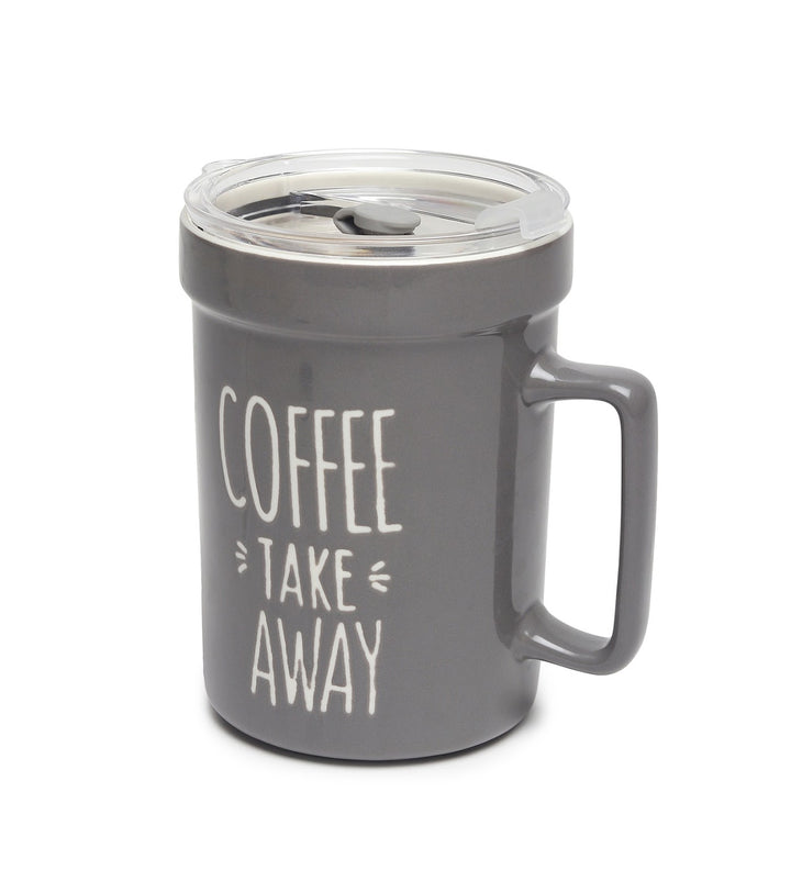 Mugsy Grey Ceramic Coffee Mug with Cafe Inscription Coffee Take Away view 4