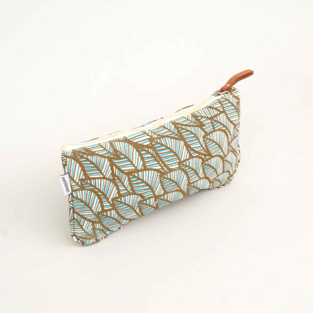 Grey Leaf Print Canvas Zipper Pouch, View 2