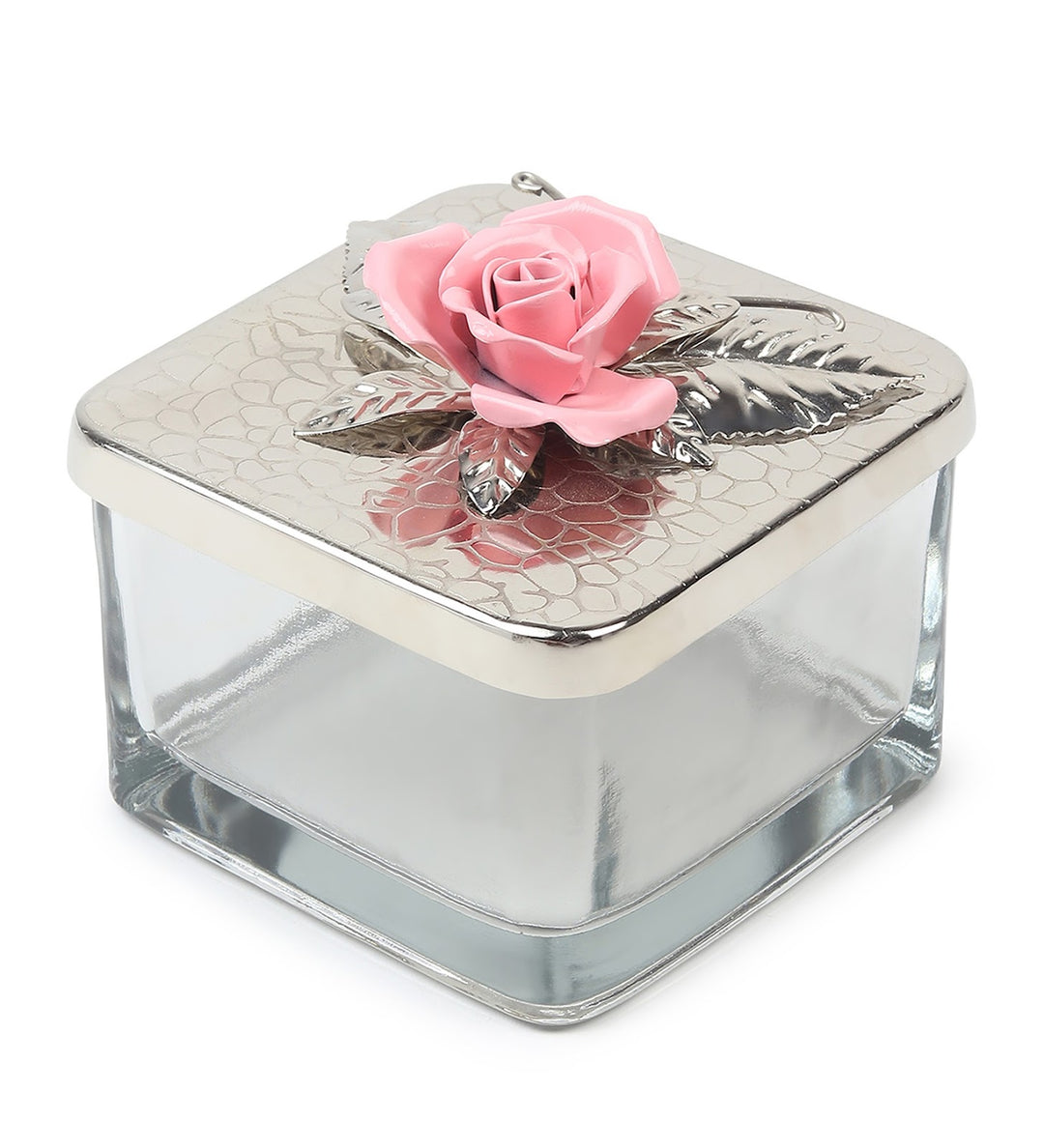 Petal Eclat Square Storage Box with Floral Bloom Accent Pink view 7