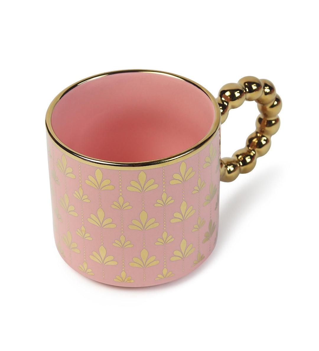 Ceramic Coffee Mug with Gold Motifs and Beaded Handle Della Pink view 4