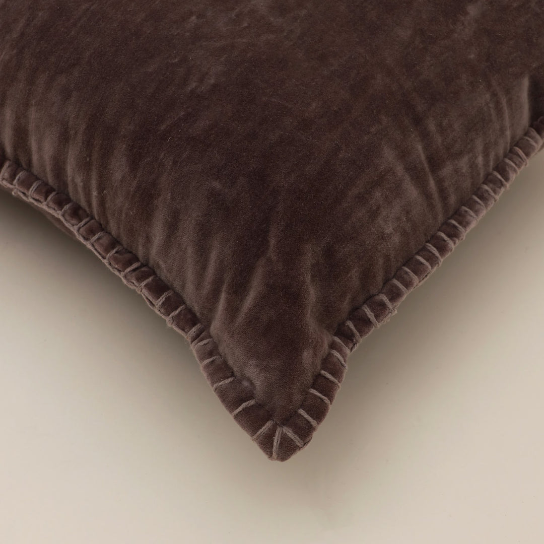 Tobacco Velvet Blanket Stitch Cushion, View 3