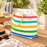 Multicolour Striped Jute Carry Bag