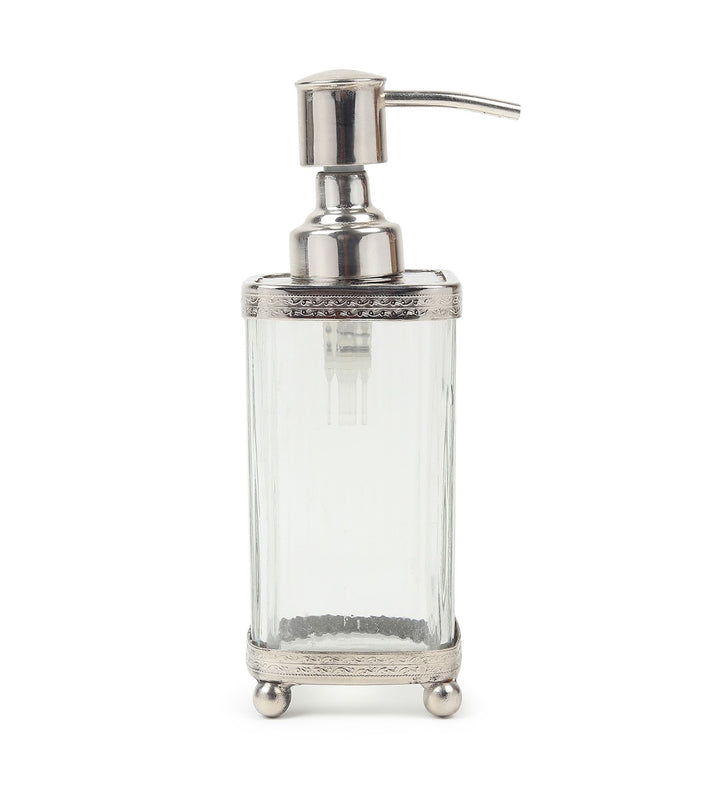 Elio Sculpted Glass Soap Dispenser with Metal Accents view 4