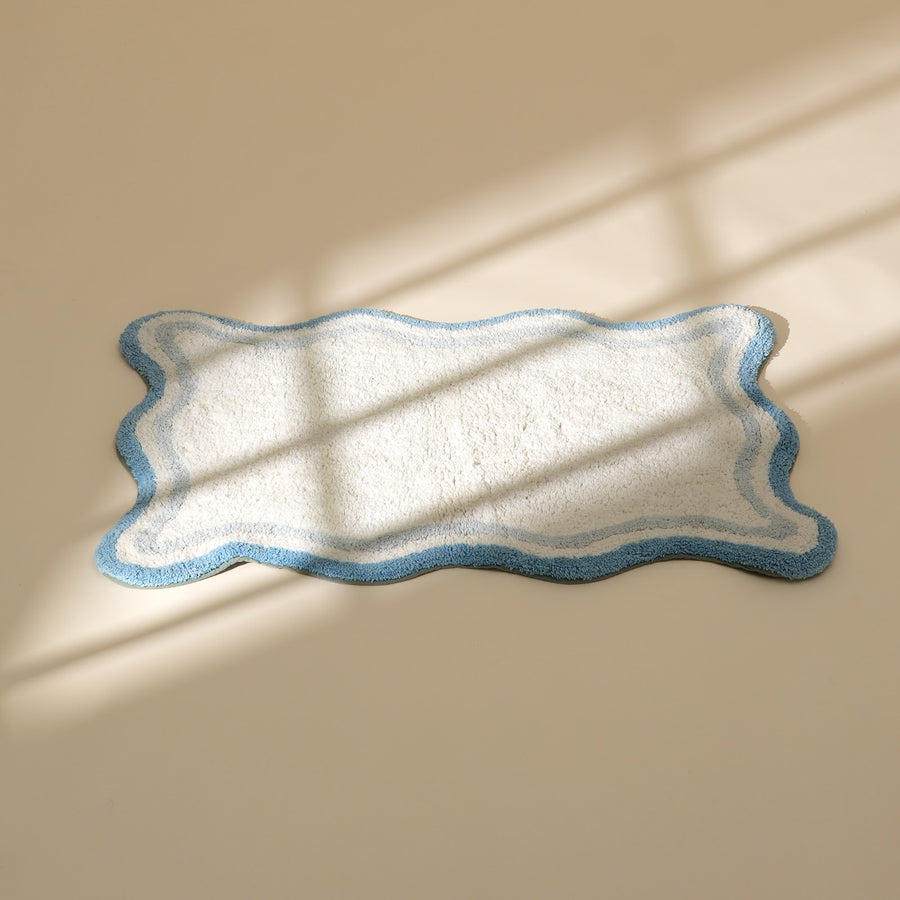 Blue Scalloped Edge Tufted Cotton Bath Mat